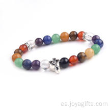 Venta por mayor Chakra 7 piedra perlas pulsera de granos redondos de los hombres con pulsera de símbolos de música